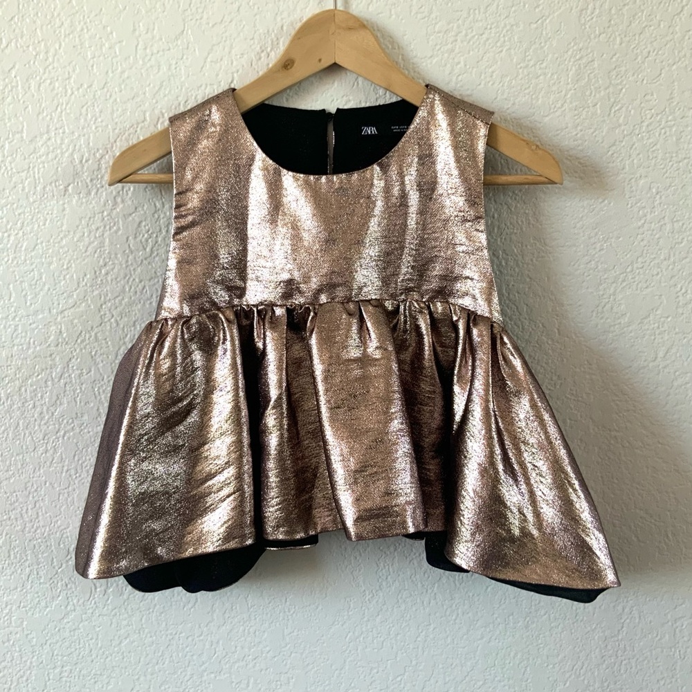 Zara Rose Gold Metallic Crop Top, Size S